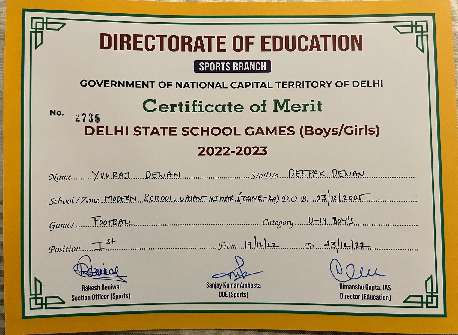 Sports Certificate